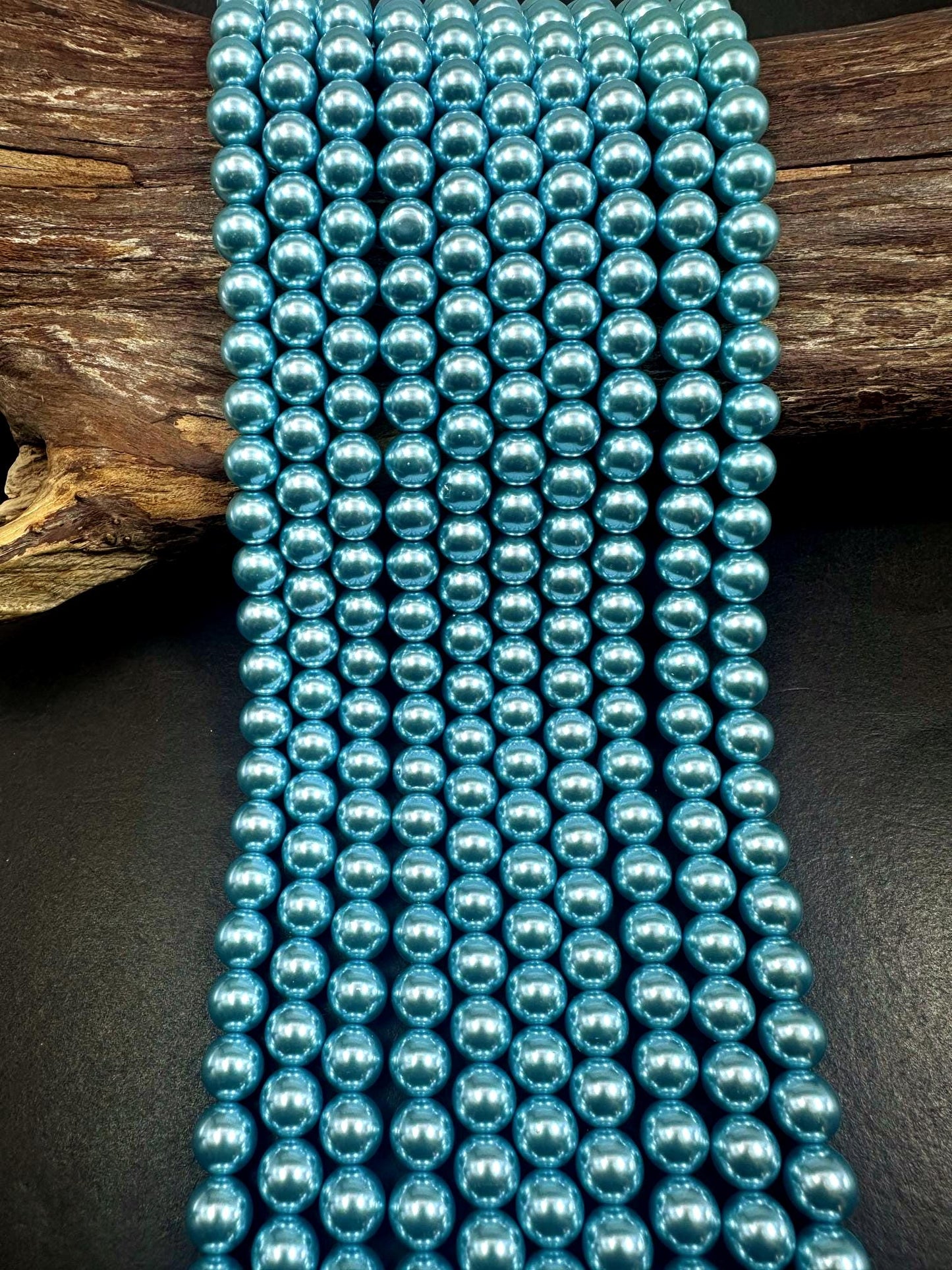 Gorgeous Chinese Dark Aqua Blue Swarovski Pearl Crystal Beads, 6mm 8mm 10mm Round Shape Bead. Beautiful Blue Color, Great Quality 15.5"