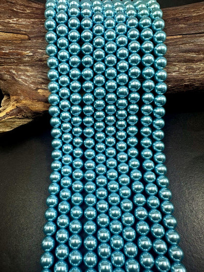 Gorgeous Chinese Dark Aqua Blue Swarovski Pearl Crystal Beads, 6mm 8mm 10mm Round Shape Bead. Beautiful Blue Color, Great Quality 15.5"