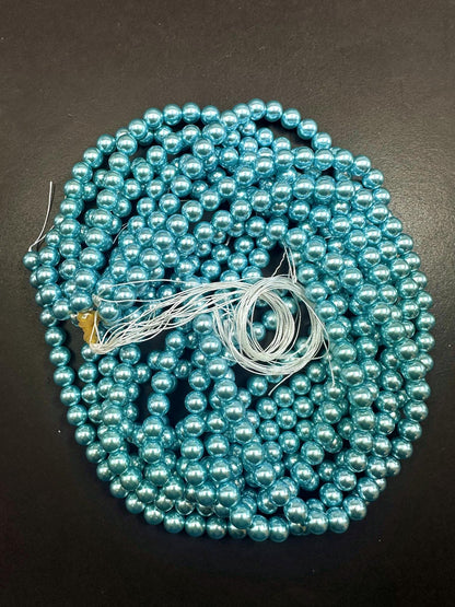 Gorgeous Chinese Dark Aqua Blue Swarovski Pearl Crystal Beads, 6mm 8mm 10mm Round Shape Bead. Beautiful Blue Color, Great Quality 15.5"