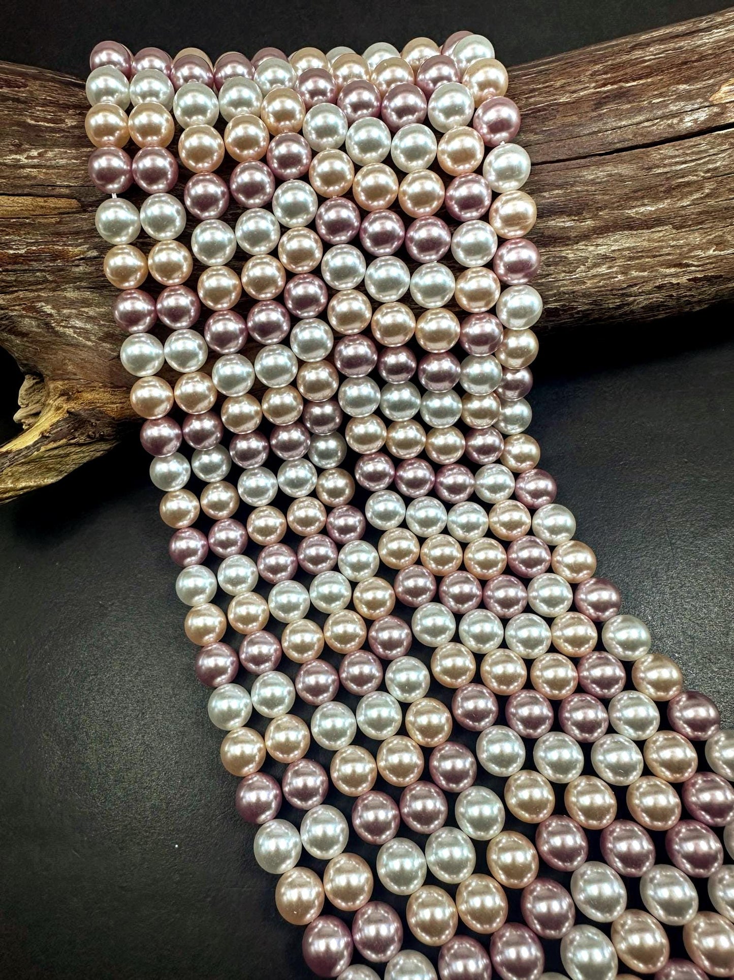 Chinese Pastel Multicolor Swarovski Pearl Crystal Beads, 8mm 10mm Round Shape Bead. Beautiful Pink Peach White Color, Great Quality 15.5"