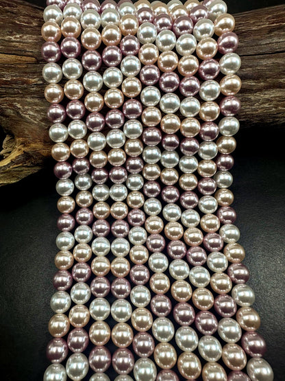 Chinese Pastel Multicolor Swarovski Pearl Crystal Beads, 8mm 10mm Round Shape Bead. Beautiful Pink Peach White Color, Great Quality 15.5"