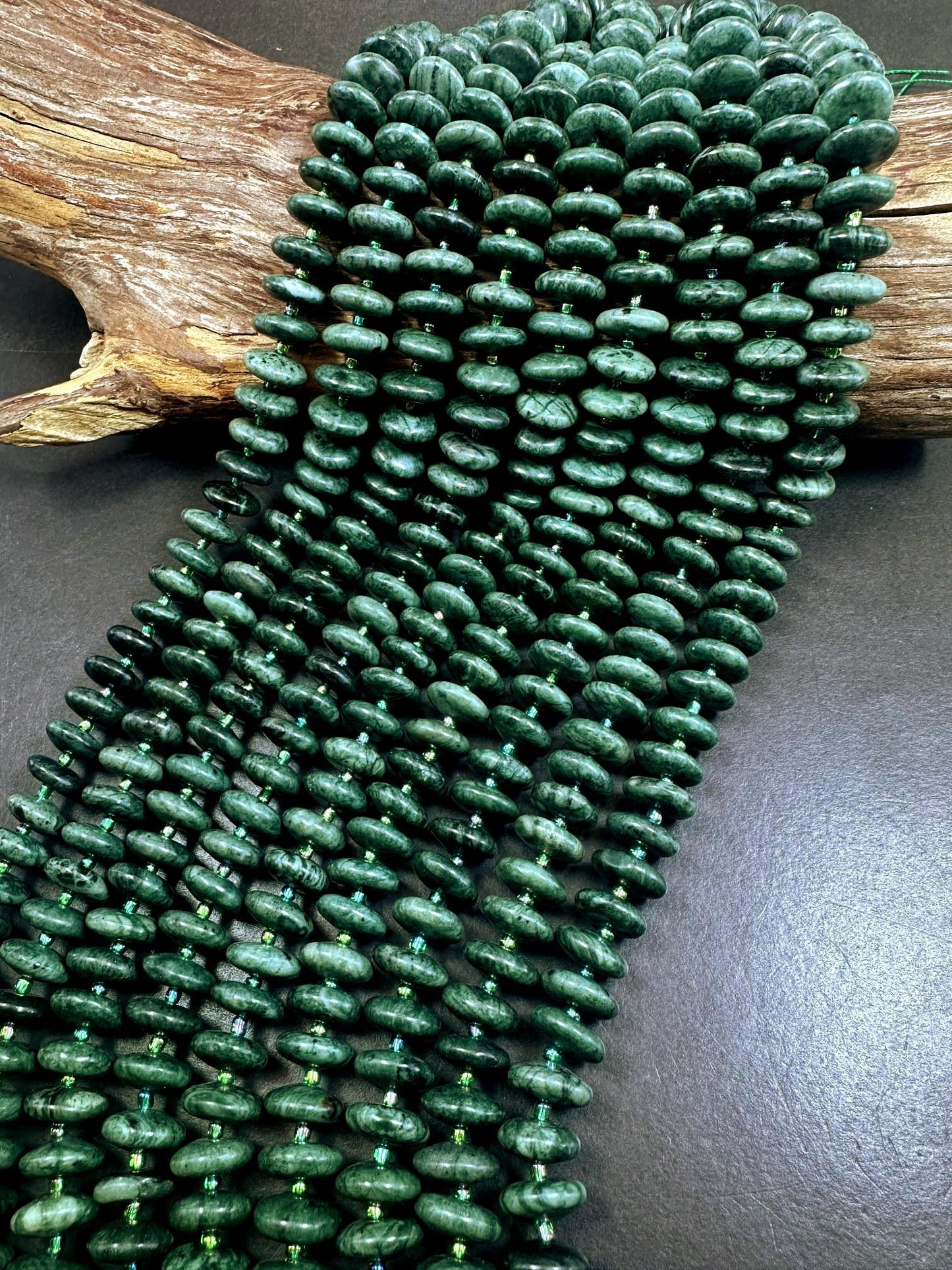 Natural Green Kyanite Pinwheel Rondelle Shape Beads 14x5mm, Beautiful Forest Green Color Great Quality 15.5"