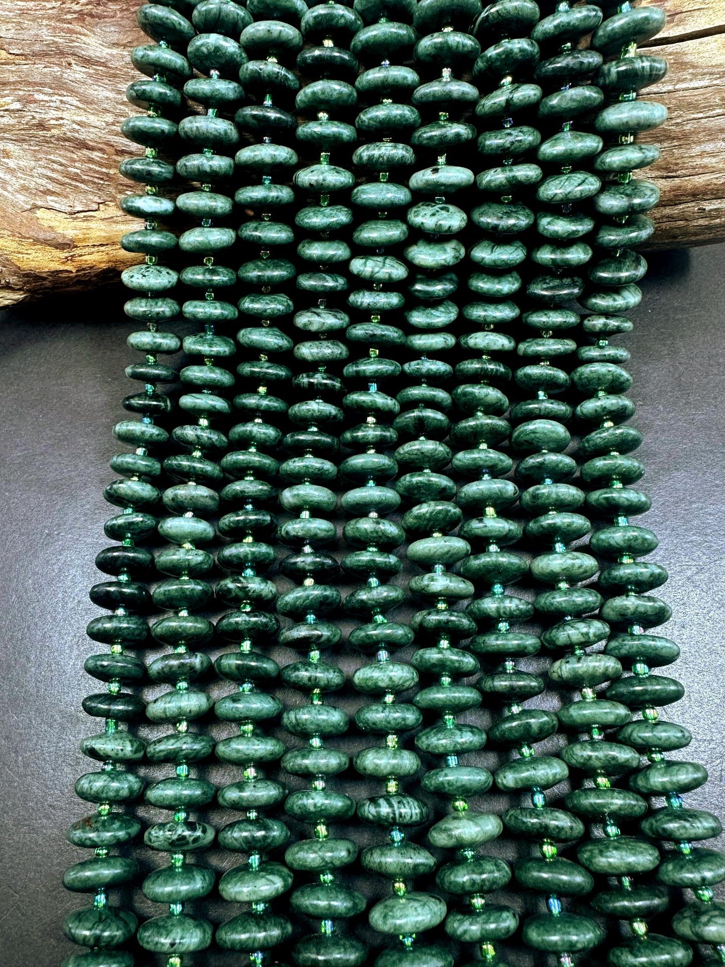 Natural Green Kyanite Pinwheel Rondelle Shape Beads 14x5mm, Beautiful Forest Green Color Great Quality 15.5"