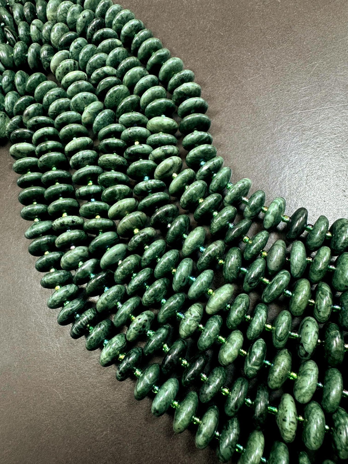 Natural Green Kyanite Pinwheel Rondelle Shape Beads 14x5mm, Beautiful Forest Green Color Great Quality 15.5"