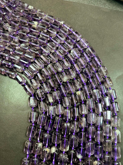 AAA Natural Clear Amethyst Tube Shape Beads 10x14mm, Beautiful Clear Purple Color Great Quality 15.5"