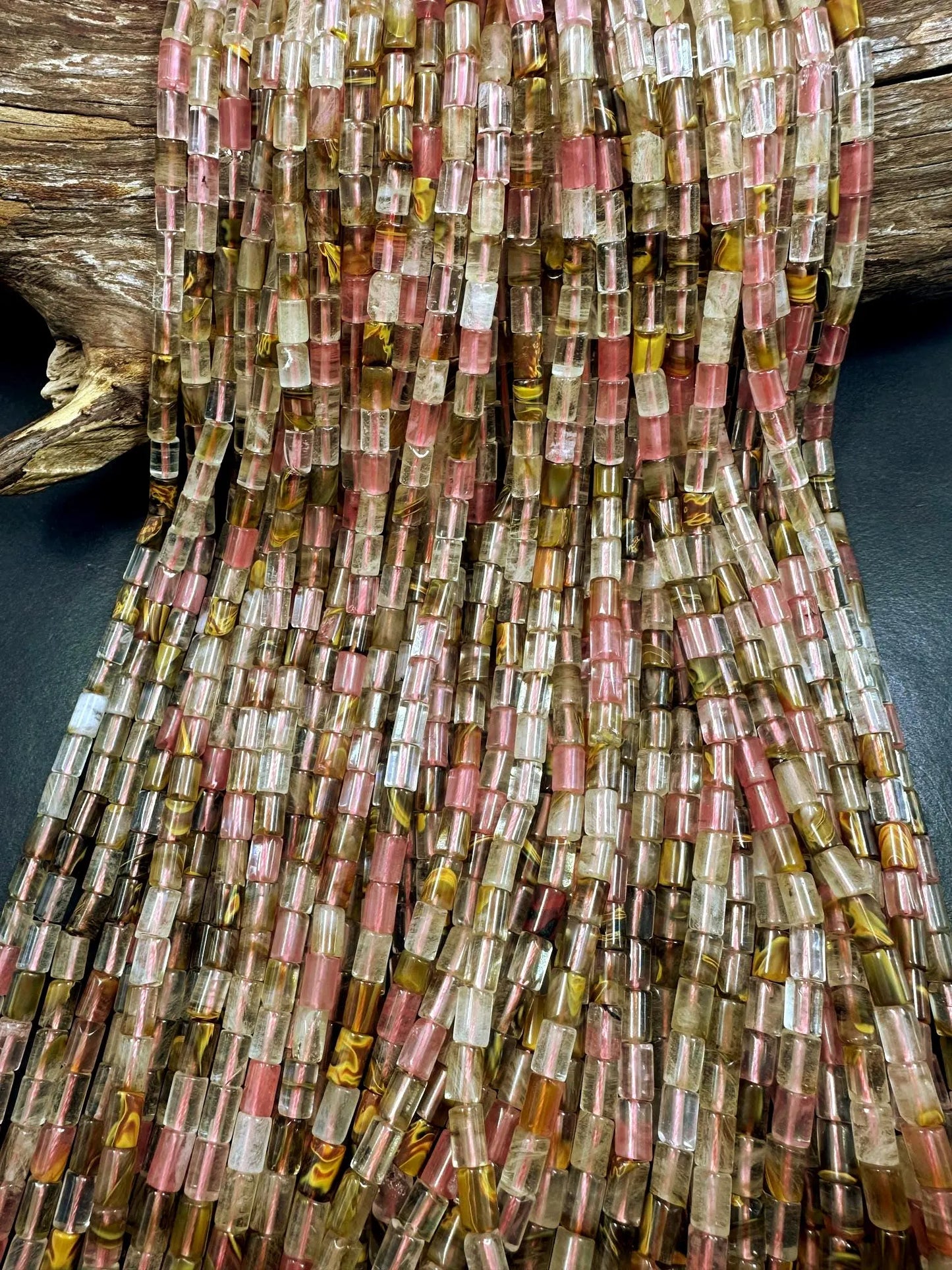 Natural Clear Watermelon Quartz Tube Tube Shape Beads 6x8mm, Beautiful Multicolor Pattern Great Quality 15.5