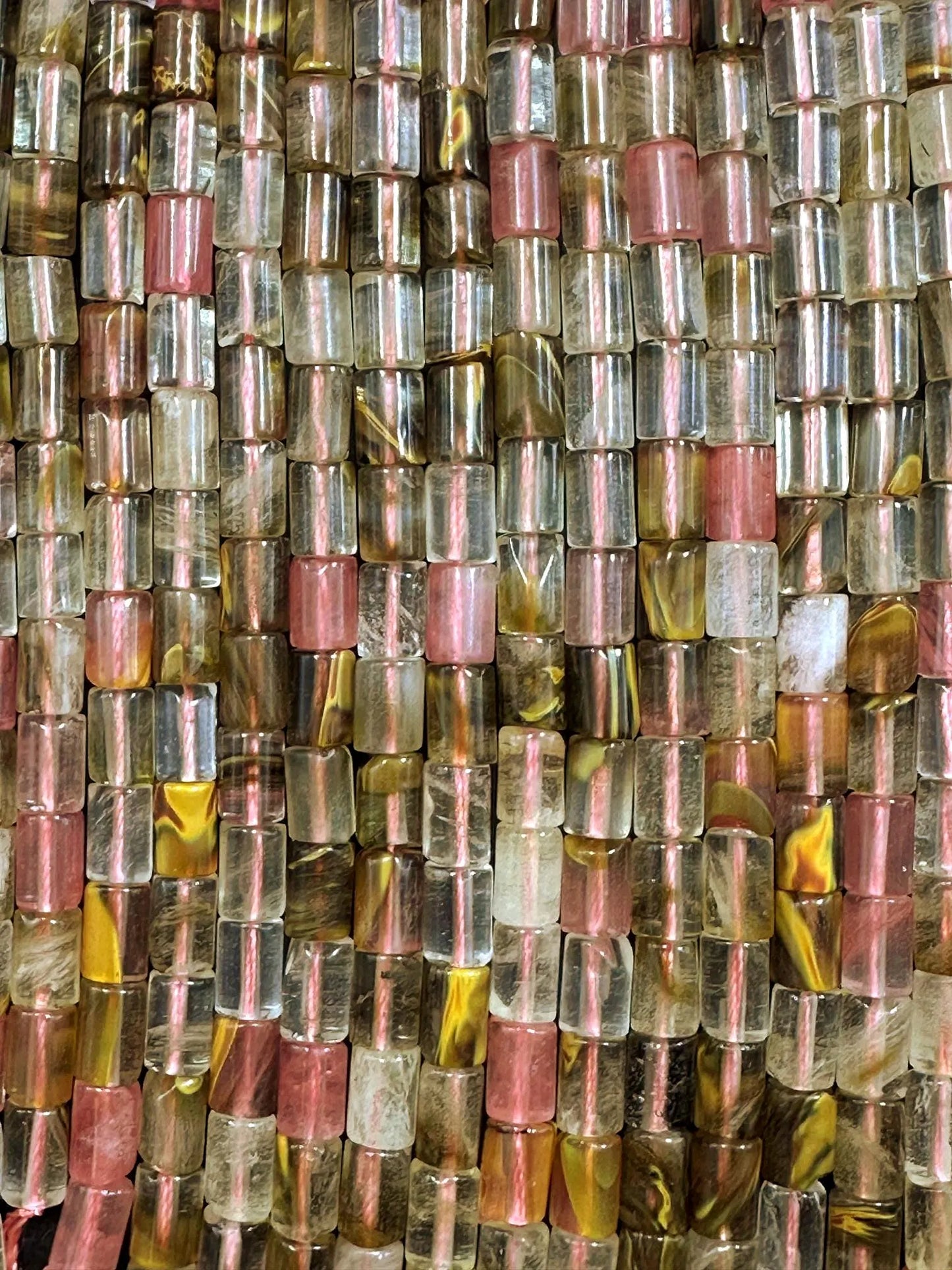 Natural Clear Watermelon Quartz Tube Tube Shape Beads 6x8mm, Beautiful Multicolor Pattern Great Quality 15.5