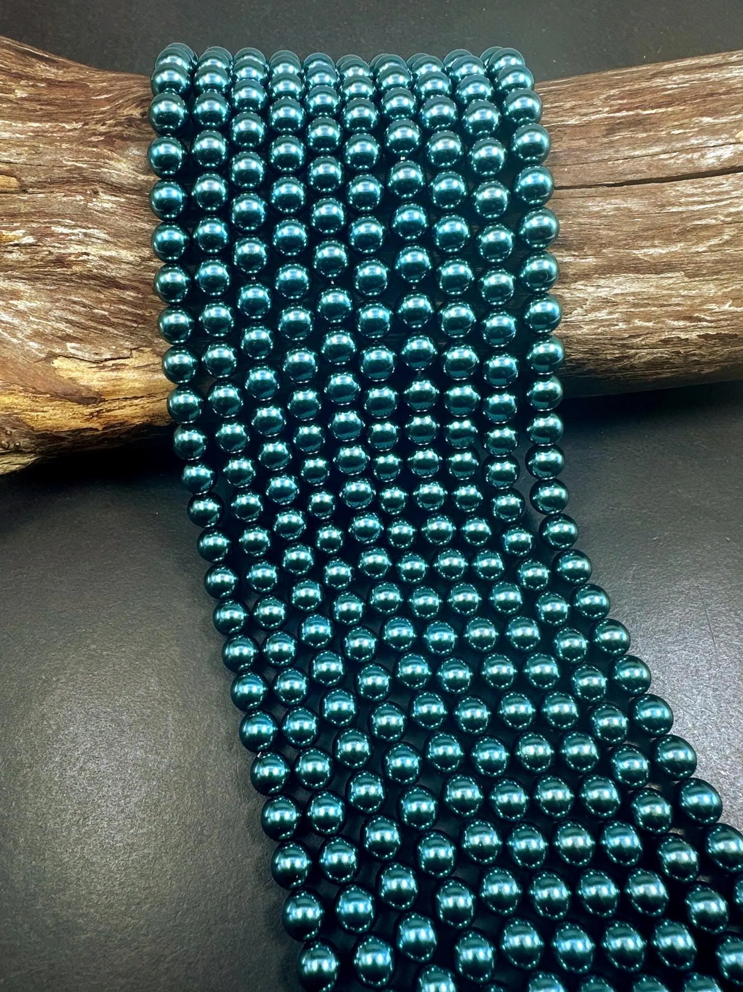 Chinese Peacock Green Swarovski Pearl Crystal Beads, 6mm 8mm 10mm 12mm Round Shape Bead. Beautiful Green Color, Great Quality 15.5"