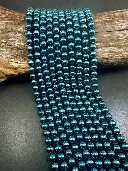 Chinese Peacock Green Swarovski Pearl Crystal Beads, 6mm 8mm 10mm 12mm Round Shape Bead. Beautiful Green Color, Great Quality 15.5"