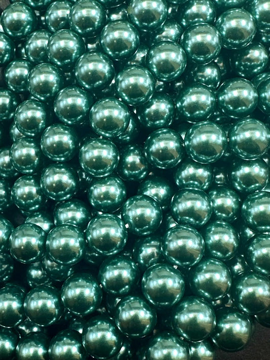 Gorgeous Chinese Teal Green Swarovski Pearl Crystal Beads, 6mm 8mm Round Shape Bead. Beautiful Green Color, Great Quality 15.5"
