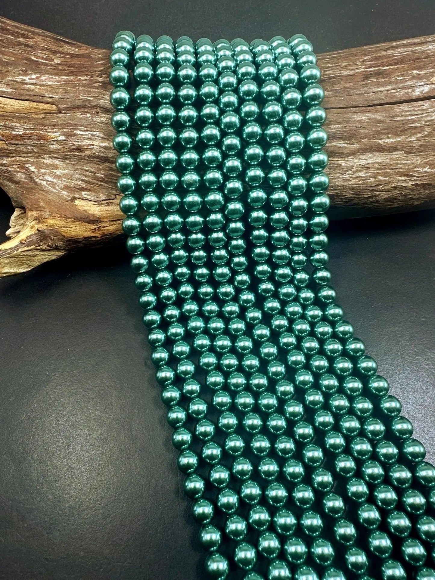 Gorgeous Chinese Teal Green Swarovski Pearl Crystal Beads, 6mm 8mm Round Shape Bead. Beautiful Green Color, Great Quality 15.5"