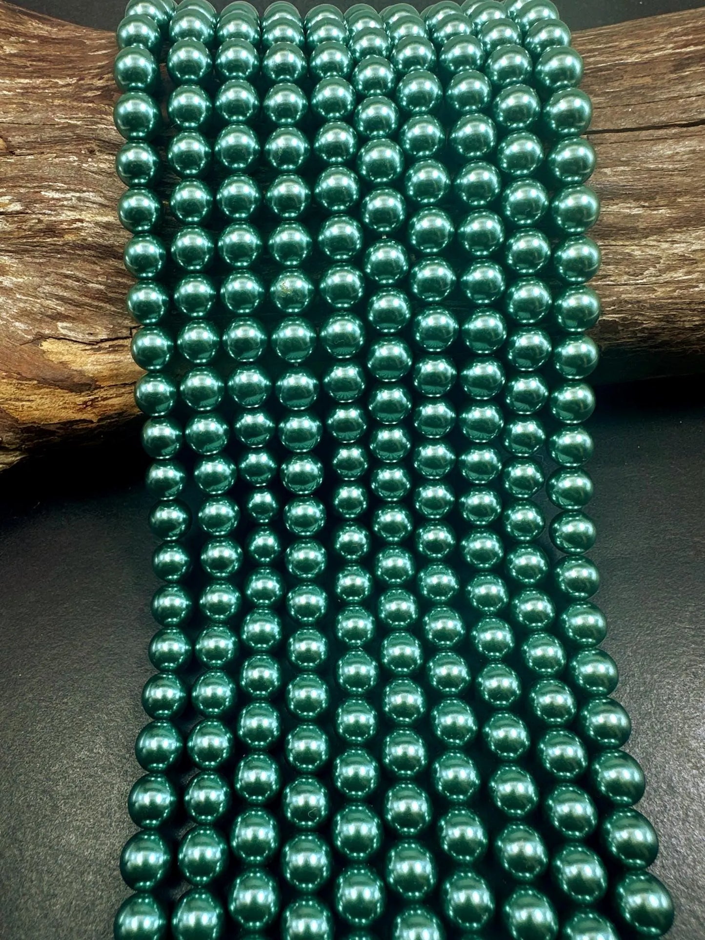 Gorgeous Chinese Teal Green Swarovski Pearl Crystal Beads, 6mm 8mm Round Shape Bead. Beautiful Green Color, Great Quality 15.5"