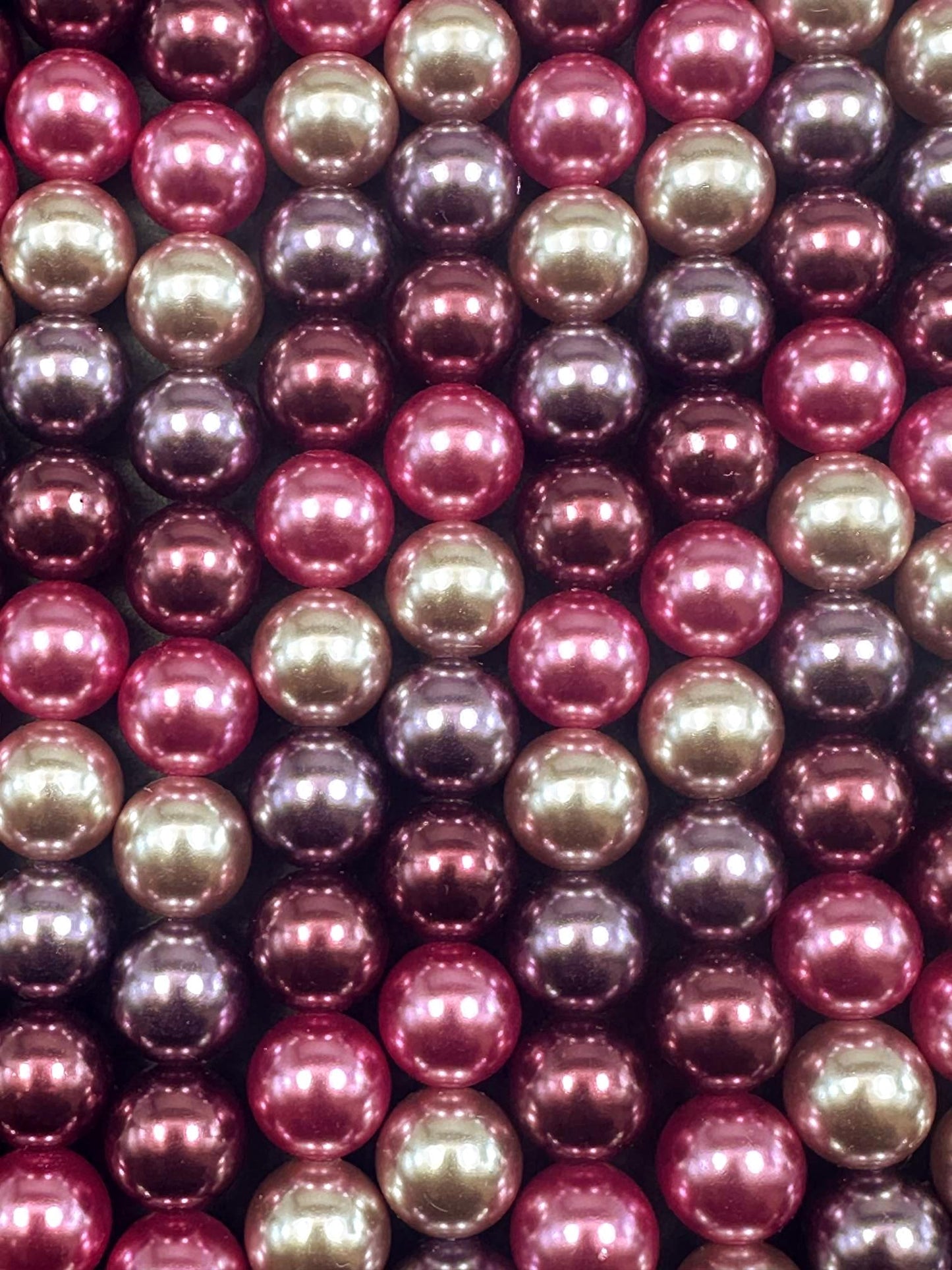 Gorgeous Multicolor Swarovski Pearl Crystal Beads, 8mm 10mm Round Shape Bead. Dark Purple Pink Burgundy White Color, Great Quality 15.5"