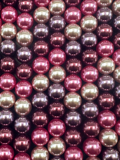 Gorgeous Multicolor Swarovski Pearl Crystal Beads, 8mm 10mm Round Shape Bead. Dark Purple Pink Burgundy White Color, Great Quality 15.5"
