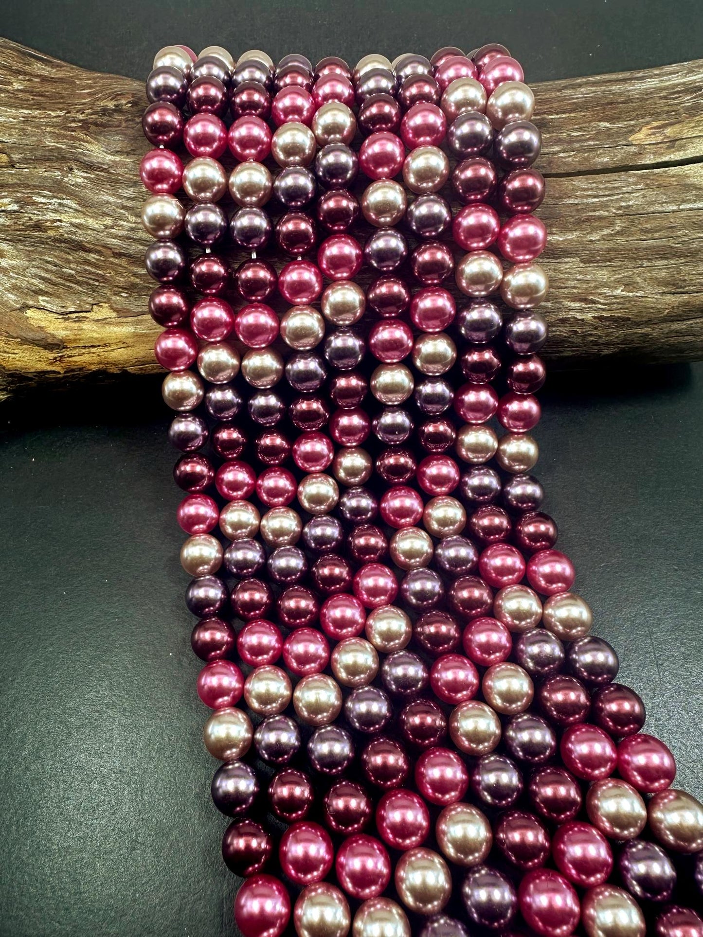 Gorgeous Multicolor Swarovski Pearl Crystal Beads, 8mm 10mm Round Shape Bead. Dark Purple Pink Burgundy White Color, Great Quality 15.5"