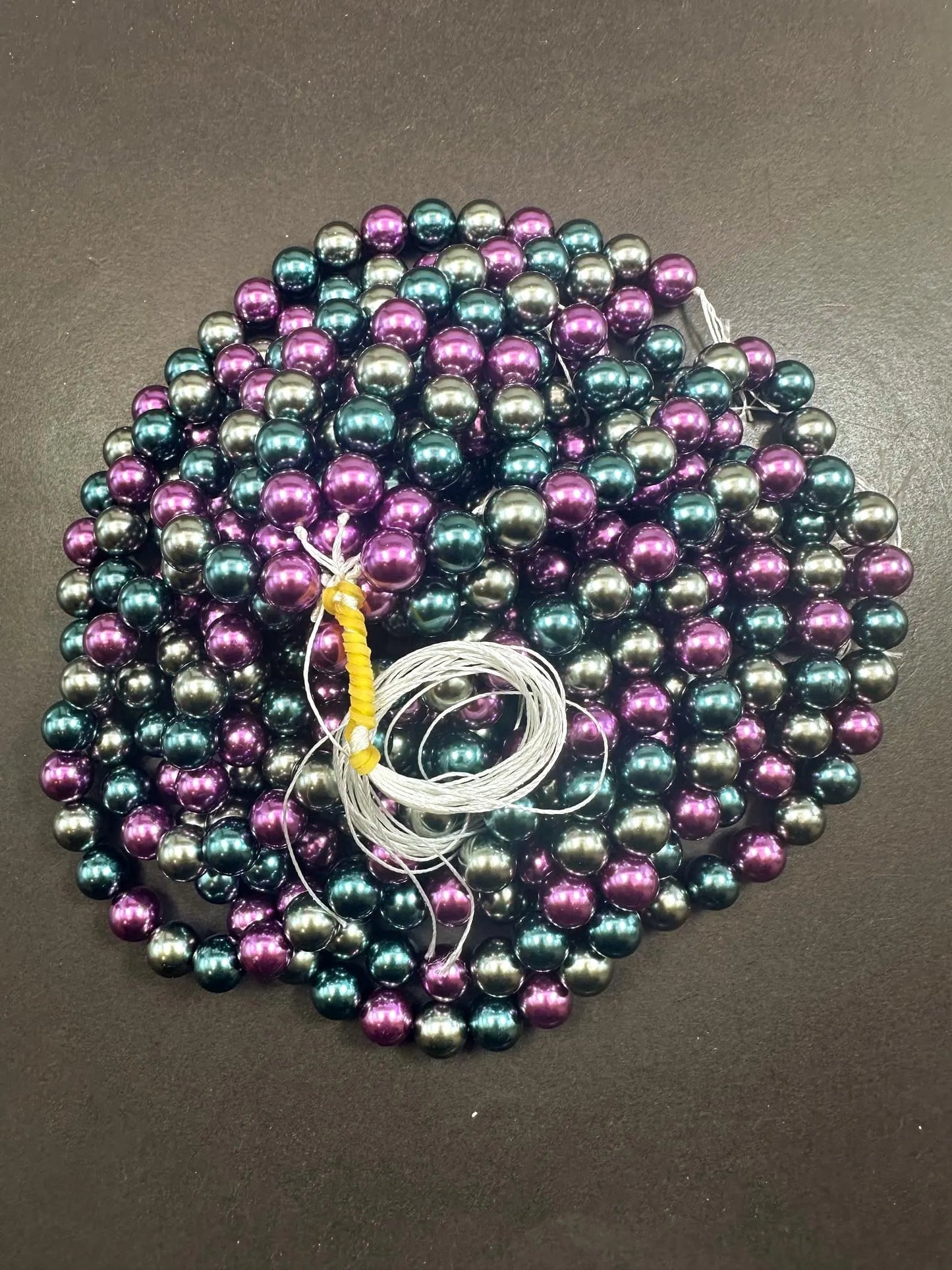 Gorgeous Chinese Multicolor Swarovski Pearl Crystal Beads, 8mm 10mm Round Shape Bead. Peacock Green Purple Silver Color, Great Quality 15.5"