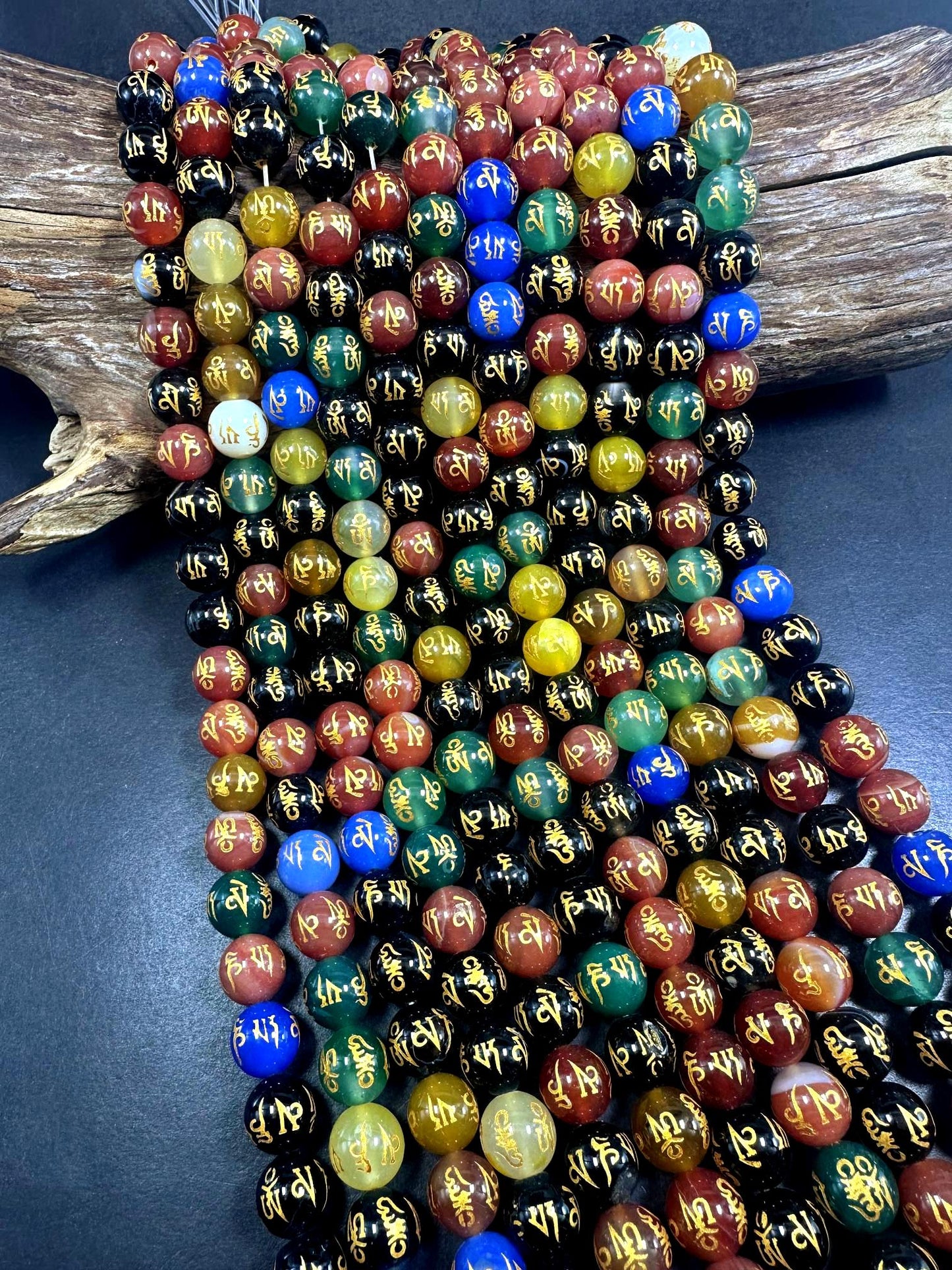 Beautiful Handcrafted Multicolor Tibetan Round Shape Beads, Stunning Multicolor Pattern Great Quality 15.5"