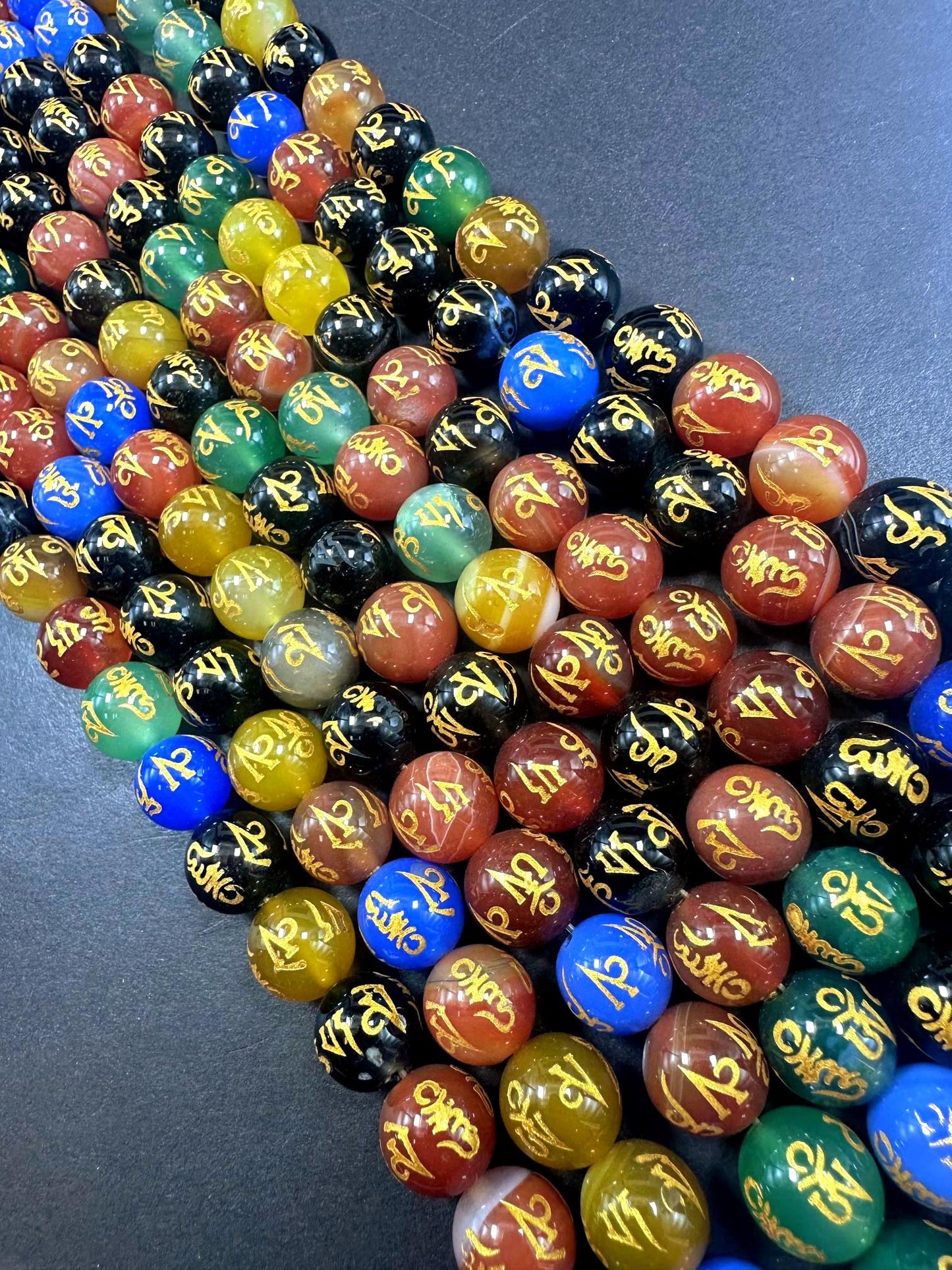 Beautiful Handcrafted Multicolor Tibetan Round Shape Beads, Stunning Multicolor Pattern Great Quality 15.5"