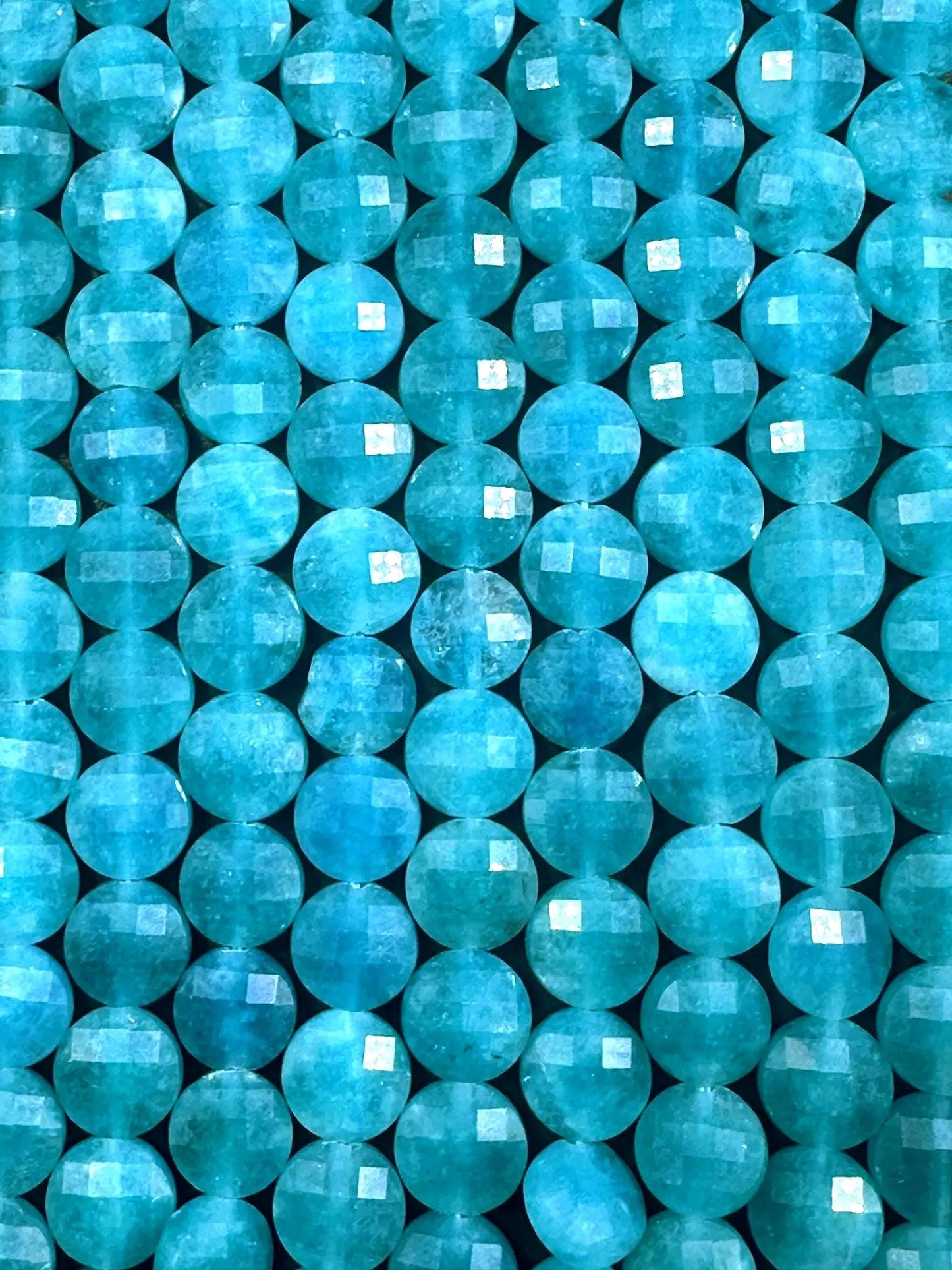 Beautiful Natural Amazonite Faceted Coin Shape Beads 10mm, Stunning Blue Color Great Quality 15.5"
