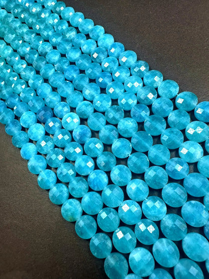 Beautiful Natural Amazonite Faceted Coin Shape Beads 10mm, Stunning Blue Color Great Quality 15.5"