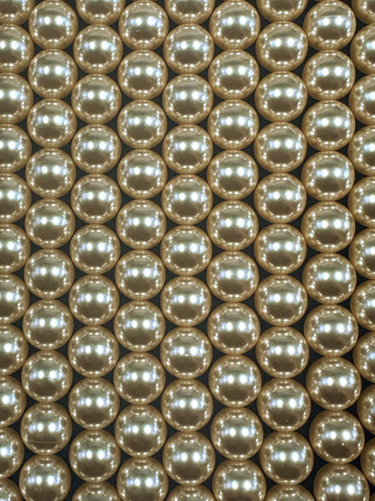 Gorgeous Chinese Soft Champagne Gold Swarovski Pearl Crystal Beads, 12mm Round Shape Bead. Beautiful Soft Gold Color, Great Quality 15.5"