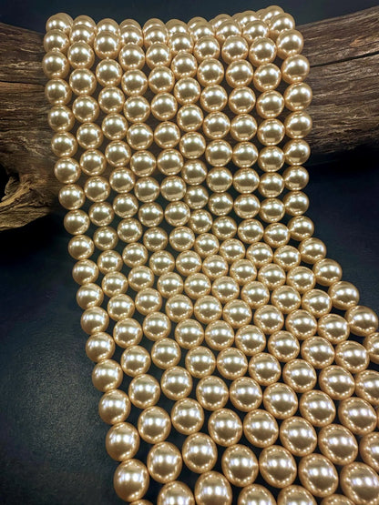 Gorgeous Chinese Soft Champagne Gold Swarovski Pearl Crystal Beads, 12mm Round Shape Bead. Beautiful Soft Gold Color, Great Quality 15.5"