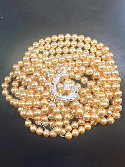 Gorgeous Chinese Warm Gold Swarovski Pearl Crystal Beads, 4mm 6mm 8mm 10mm 12mm Round Shape Bead. Beautiful Warm Gold Quality 15.5"