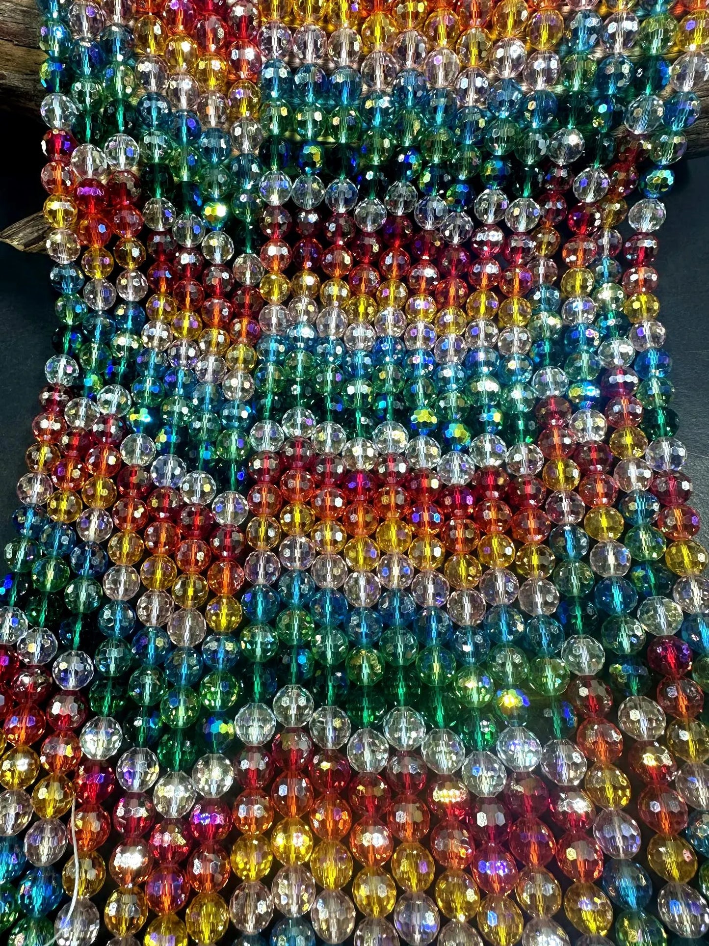 Beautiful Multicolor Rainbow Faceted Round Shape Bead. Stunning Rainbow Pattern, Great Quality 15.5"