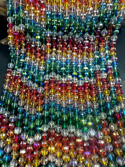 Beautiful Multicolor Rainbow Faceted Round Shape Bead. Stunning Rainbow Pattern, Great Quality 15.5"