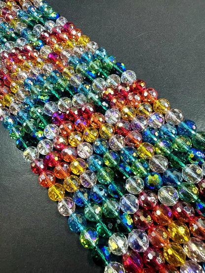 Beautiful Multicolor Rainbow Faceted Round Shape Bead. Stunning Rainbow Pattern, Great Quality 15.5"