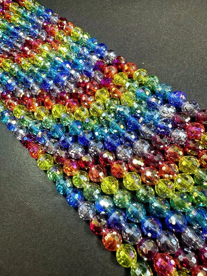 Beautiful Multicolor Rainbow Faceted Round Shape Bead. Stunning Rainbow Pattern, Great Quality 15.5"