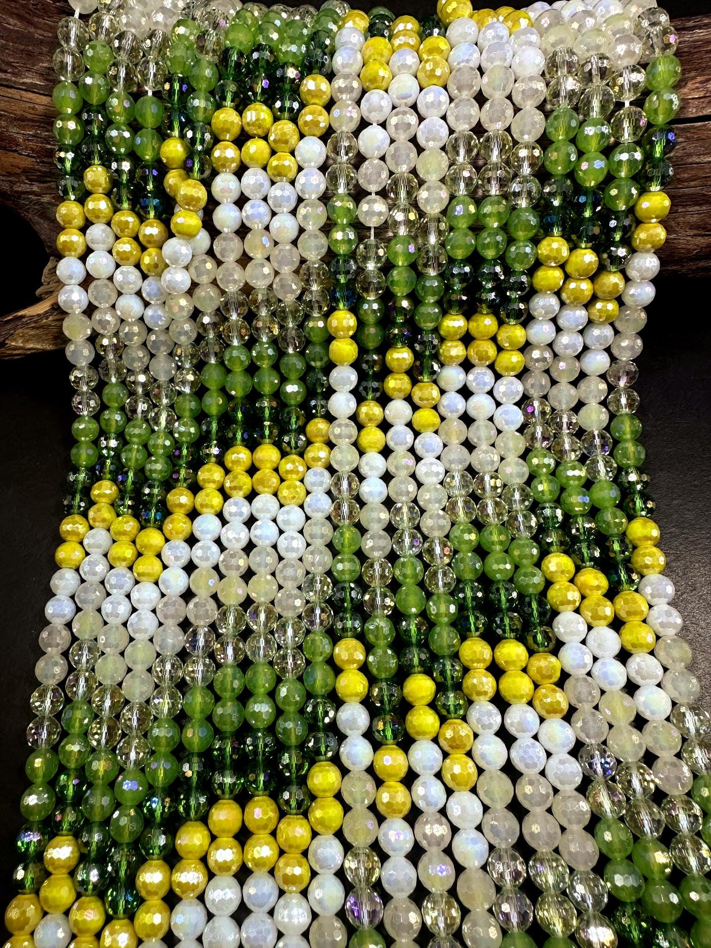 Beautiful Multicolor Crystal Glass Bead (Light Green. Yellow, White) Faceted Round Shape Bead. High Quality 15.5"