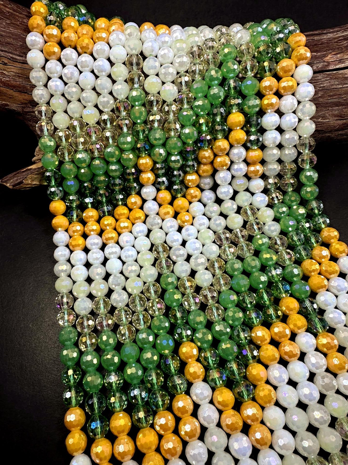 Beautiful Multicolor Crystal Glass Bead (Light Green. Yellow, White) Faceted Round Shape Bead. High Quality 15.5"