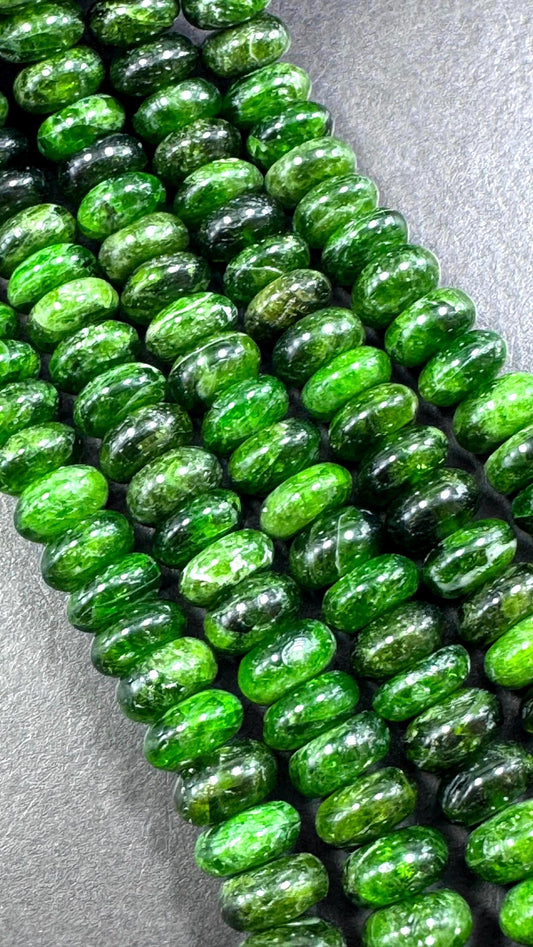 AAA Natural Diopside gemstone bead Rondelle shape. Gorgeous natural green Diopside bead. not treated ! full strand 15.5”