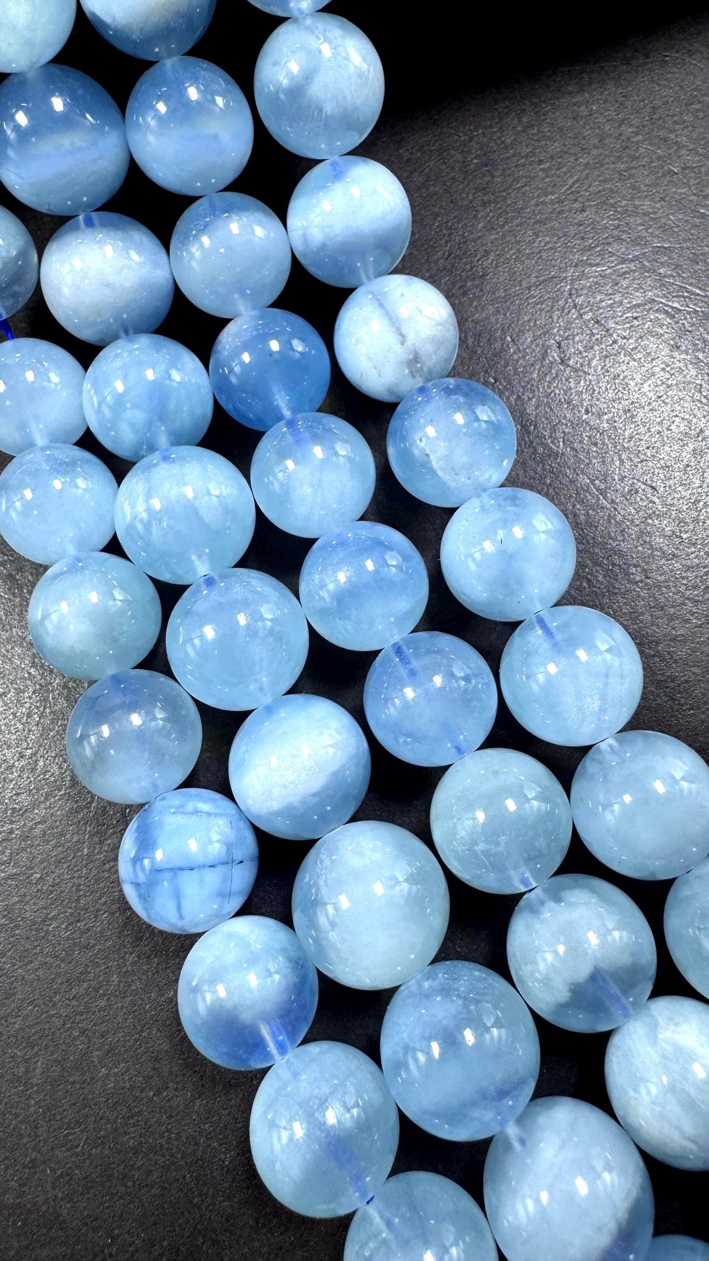 AA Natural Aquamarine gemstone beads. Smooth round shape . Excellent quality full strand 15.5”