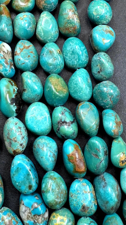 100% Natural Turquoise gemstone bead. Gorgeous Natural blue turquoise beads. Freeform oval shape . Excellent quality . Full strand 15.5”