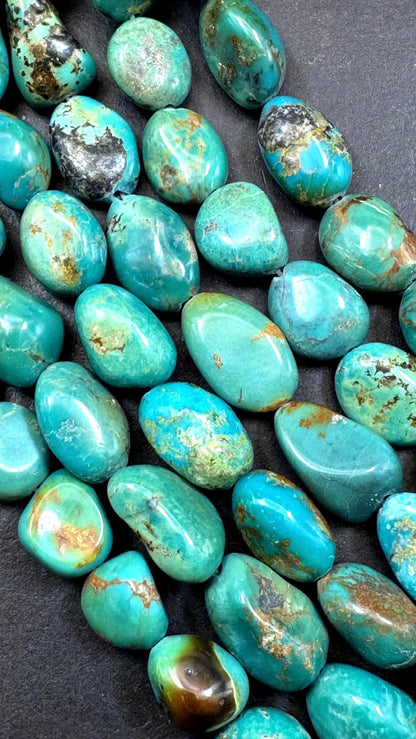 100% Natural Turquoise gemstone bead. Gorgeous Natural blue turquoise beads. Freeform oval shape . Excellent quality . Full strand 15.5”