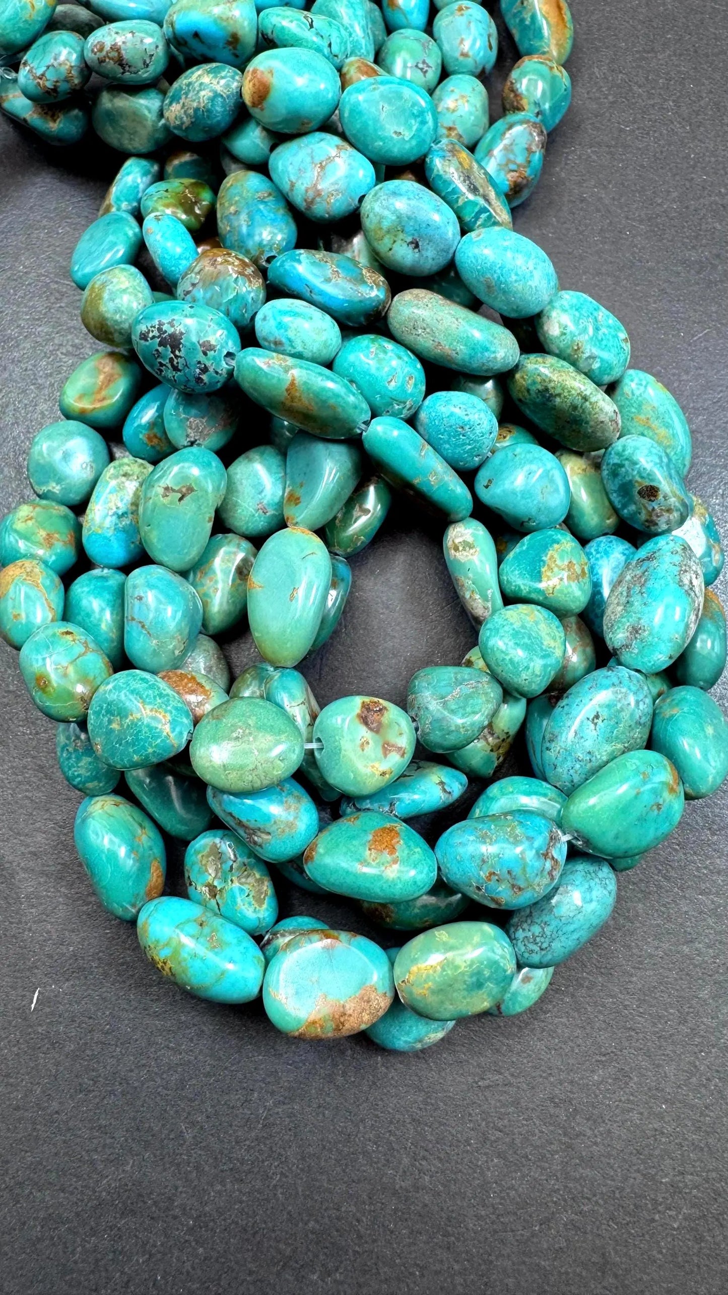 100% Natural Turquoise gemstone bead. Gorgeous Natural blue turquoise beads. Freeform oval shape . Excellent quality . Full strand 15.5”