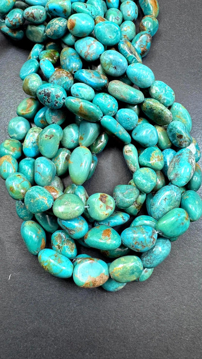 100% Natural Turquoise gemstone bead. Gorgeous Natural blue turquoise beads. Freeform oval shape . Excellent quality . Full strand 15.5”