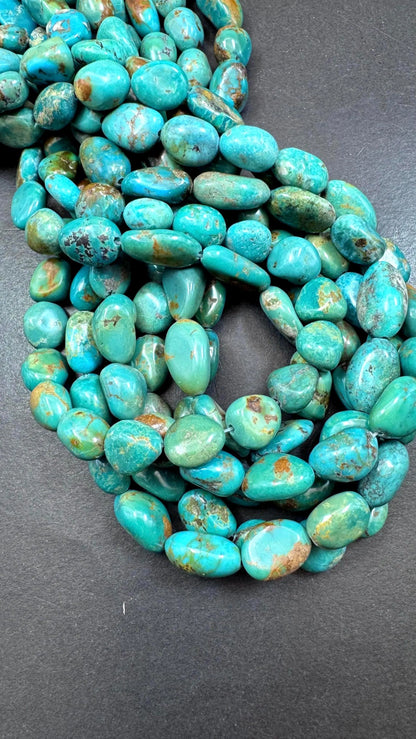 100% Natural Turquoise gemstone bead. Gorgeous Natural blue turquoise beads. Freeform oval shape . Excellent quality . Full strand 15.5”