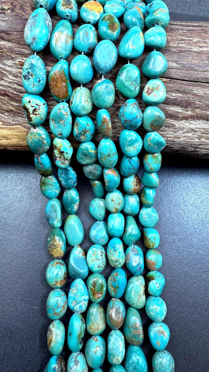 100% Natural Turquoise gemstone bead. Gorgeous Natural blue turquoise beads. Freeform oval shape . Excellent quality . Full strand 15.5”