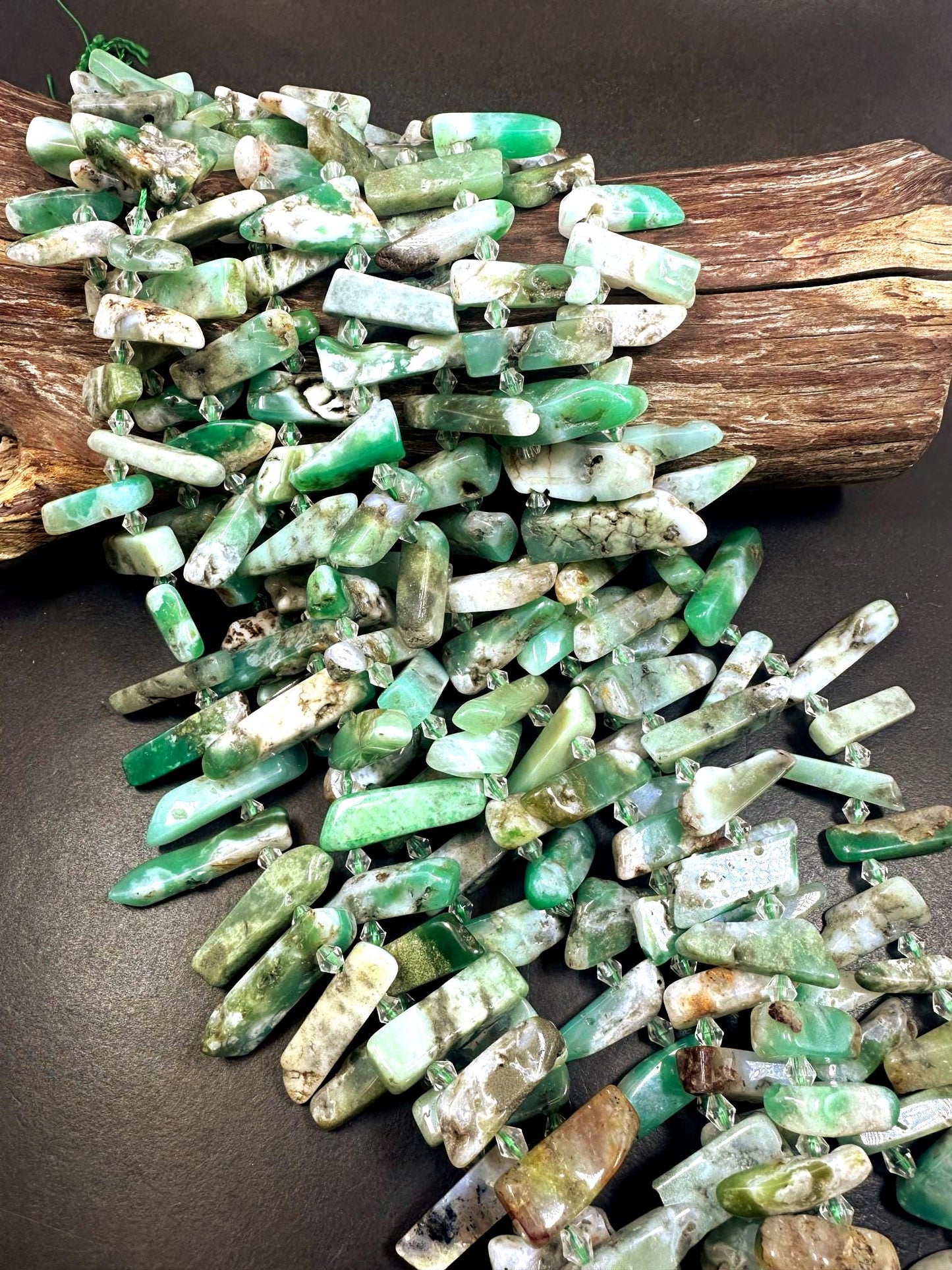 Beautiful Graduated Natural Light Green Chrysoprase Gemstone Bead Freeform Stick Shape, Light Green Color Great Quality 15.5"