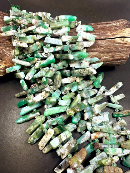 Beautiful Graduated Natural Light Green Chrysoprase Gemstone Bead Freeform Stick Shape, Light Green Color Great Quality 15.5"