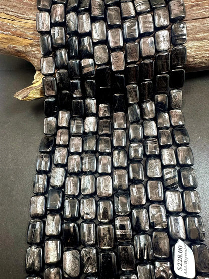 Natural Hypersthene Black Rectangle Shaped 14x19mm Gemstone Beads, Stunning Black Color Great Quality 15.5"