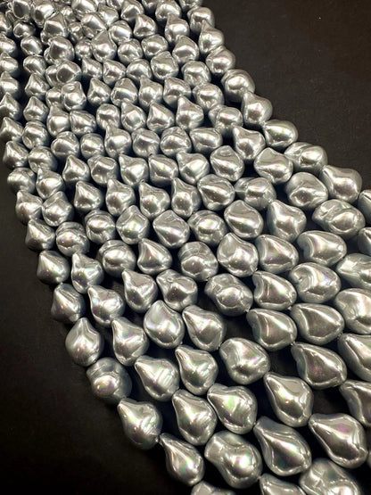 Gorgeous Chinese Silver Swarovski Pearl Crystal Beads 12x15mm Freeform Teardrop Shape. Beautiful Silver Color, High Quality 15.5"