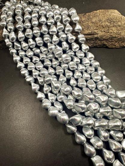 Gorgeous Chinese Silver Swarovski Pearl Crystal Beads 12x15mm Freeform Teardrop Shape. Beautiful Silver Color, High Quality 15.5"