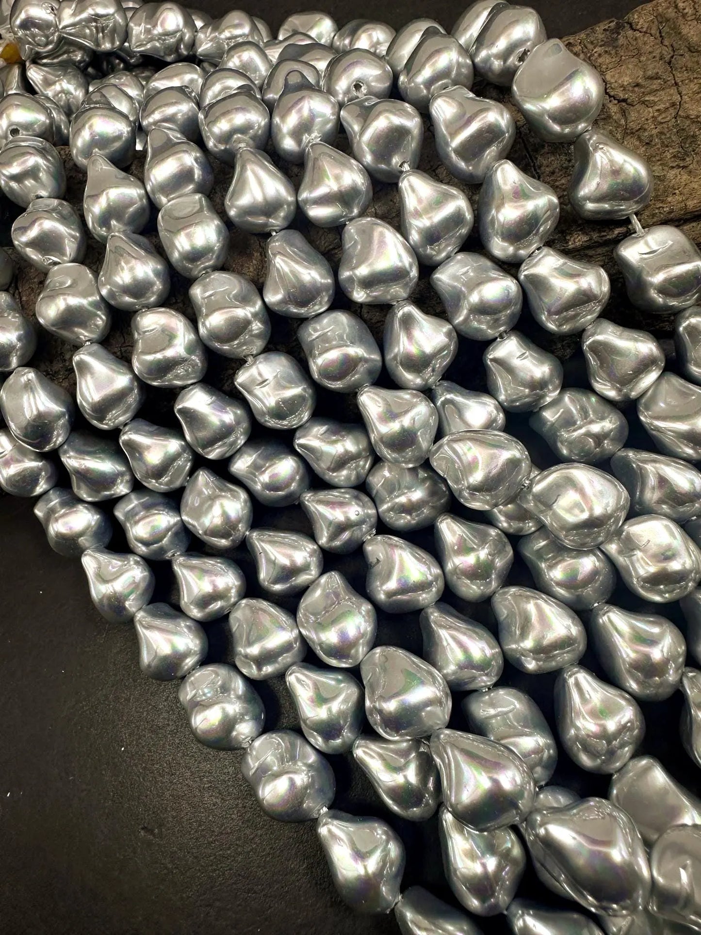 Gorgeous Chinese Silver Swarovski Pearl Crystal Beads 12x15mm Freeform Teardrop Shape. Beautiful Silver Color, High Quality 15.5"