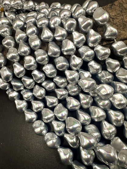 Gorgeous Chinese Silver Swarovski Pearl Crystal Beads 12x15mm Freeform Teardrop Shape. Beautiful Silver Color, High Quality 15.5"