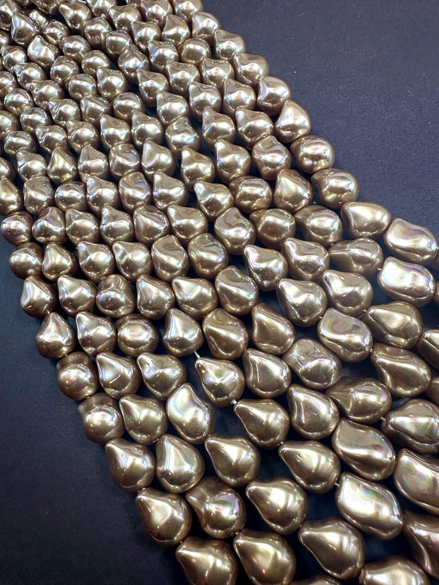 Gorgeous Chinese Gold Swarovski Pearl Crystal Beads 12x15mm Freeform Teardrop Shape. Beautiful Gold Color, High Quality 15.5"