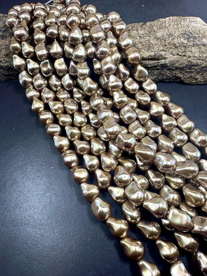 Gorgeous Chinese Gold Swarovski Pearl Crystal Beads 12x15mm Freeform Teardrop Shape. Beautiful Gold Color, High Quality 15.5"